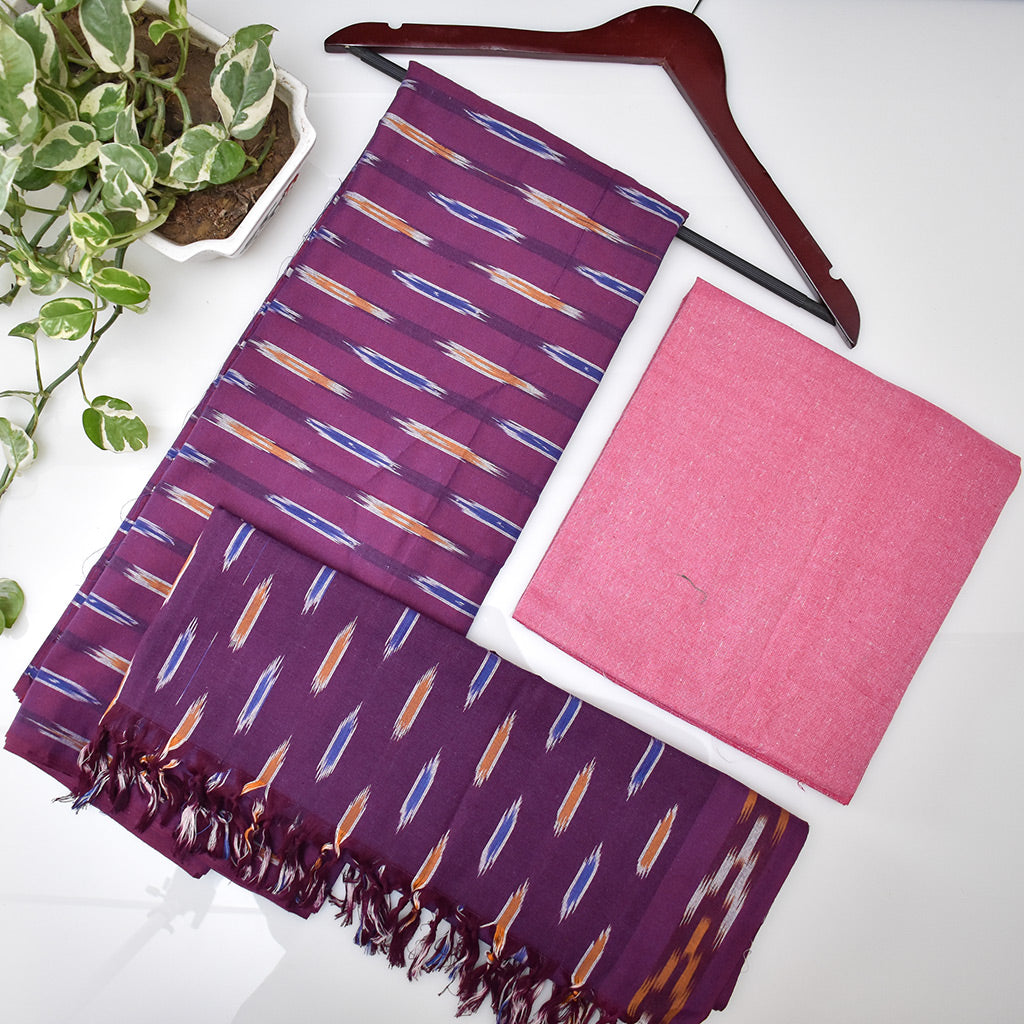 IKKAT Pink and purple cotton ikkat suit