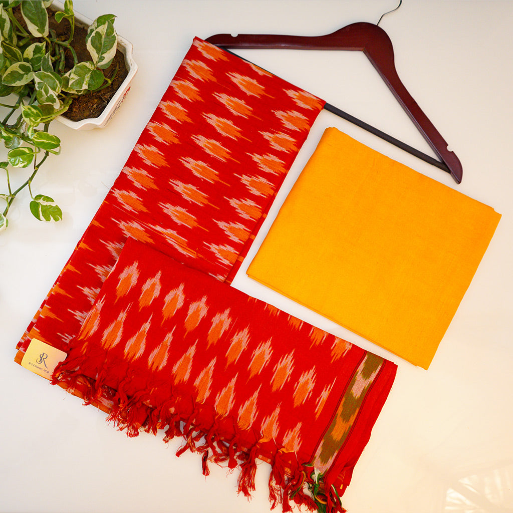 IKKAT Yellow red cotton ikkat suit