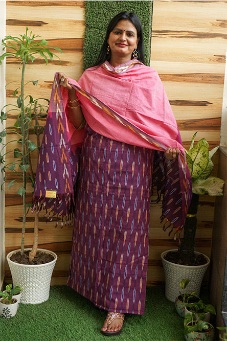 IKKAT Pink and purple cotton ikkat suit