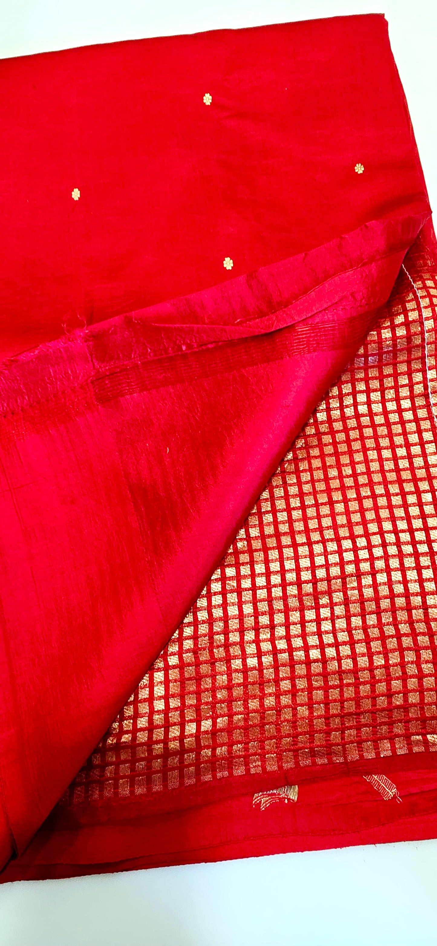 Pure red puna silk Saree with bird motif