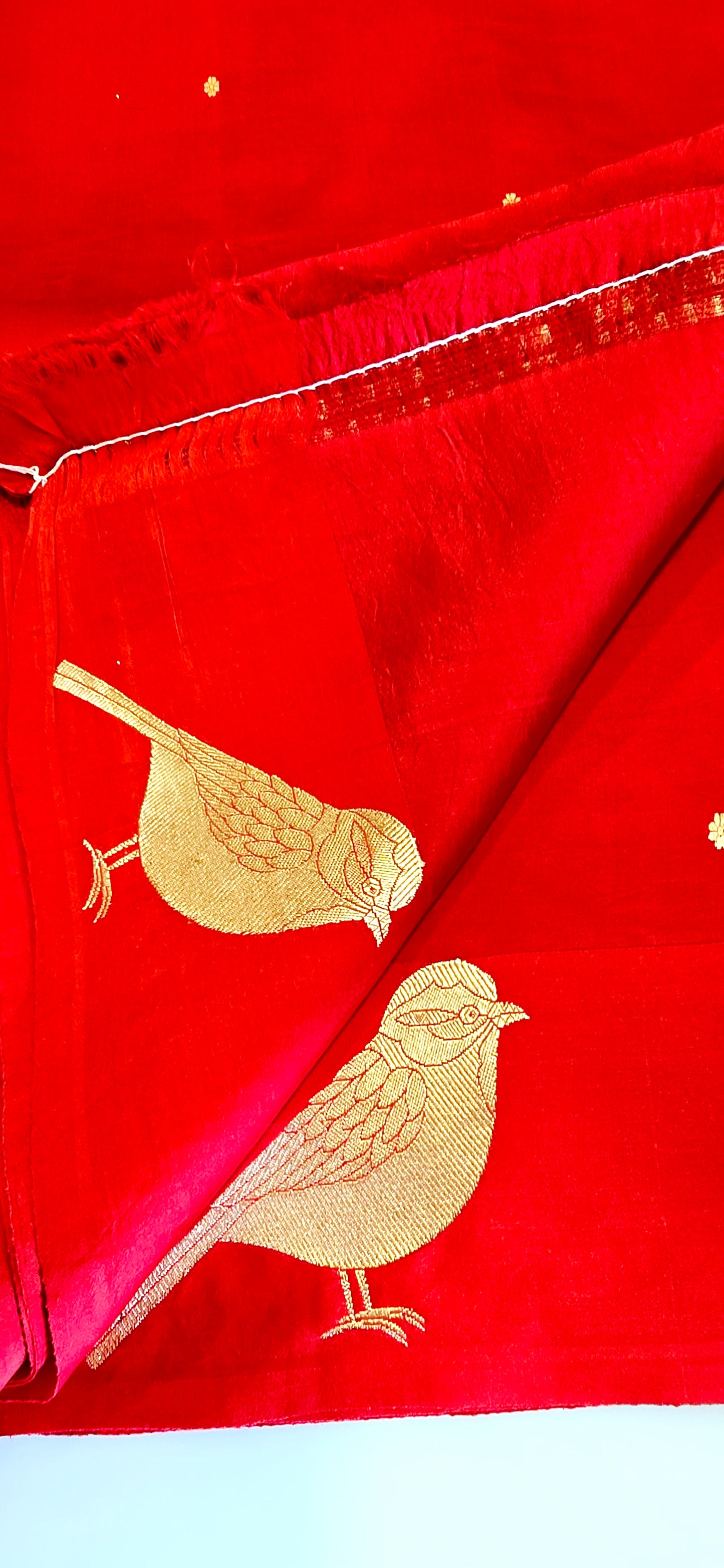 Pure red puna silk Saree with bird motif