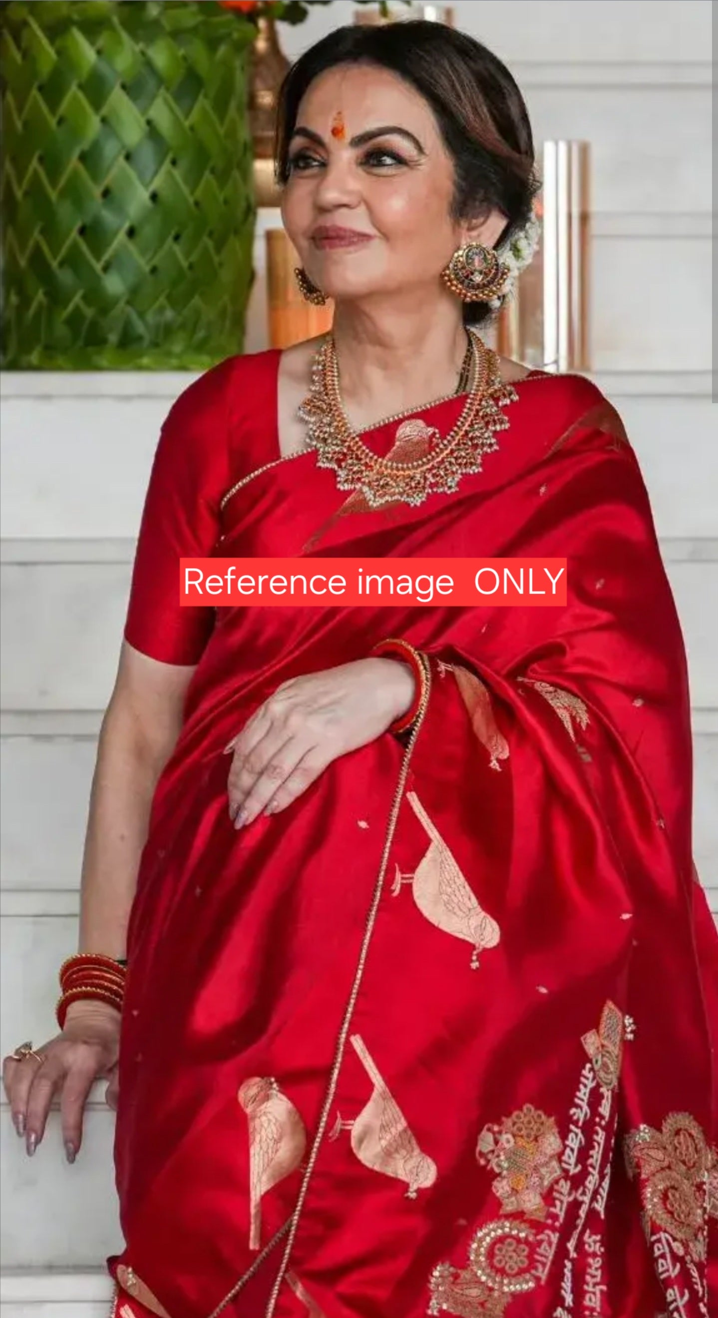 Pure red puna silk Saree with bird motif