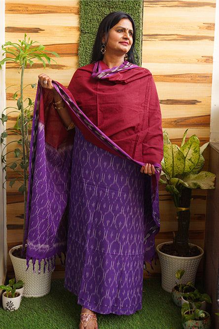 IKKAT Purple mehroon cotton ikkat suit