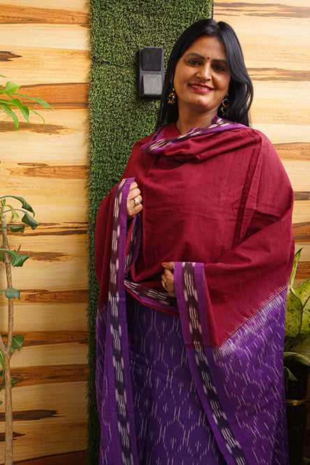 IKKAT Purple mehroon cotton ikkat suit