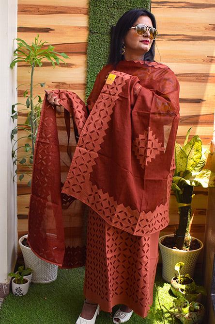 Brown Applique Suit