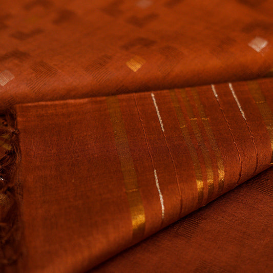 Brown GOLD SILVER BUTTI Maheshwari Saree