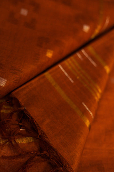Brown GOLD SILVER BUTTI Maheshwari Saree