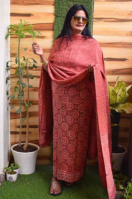 Brown Round Print Cotton Suit