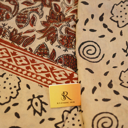 Cotton Modal Beige Block Print design 1
