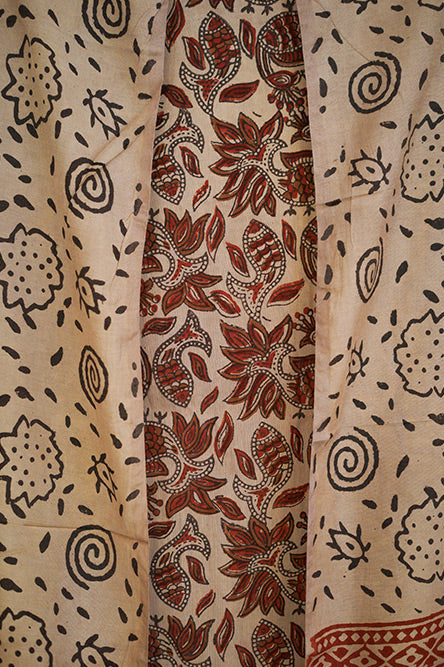 Cotton Modal Beige Block Print design 1