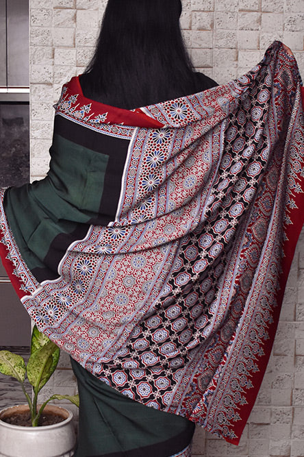 Green Modal With Ajrakh Border And Pallu