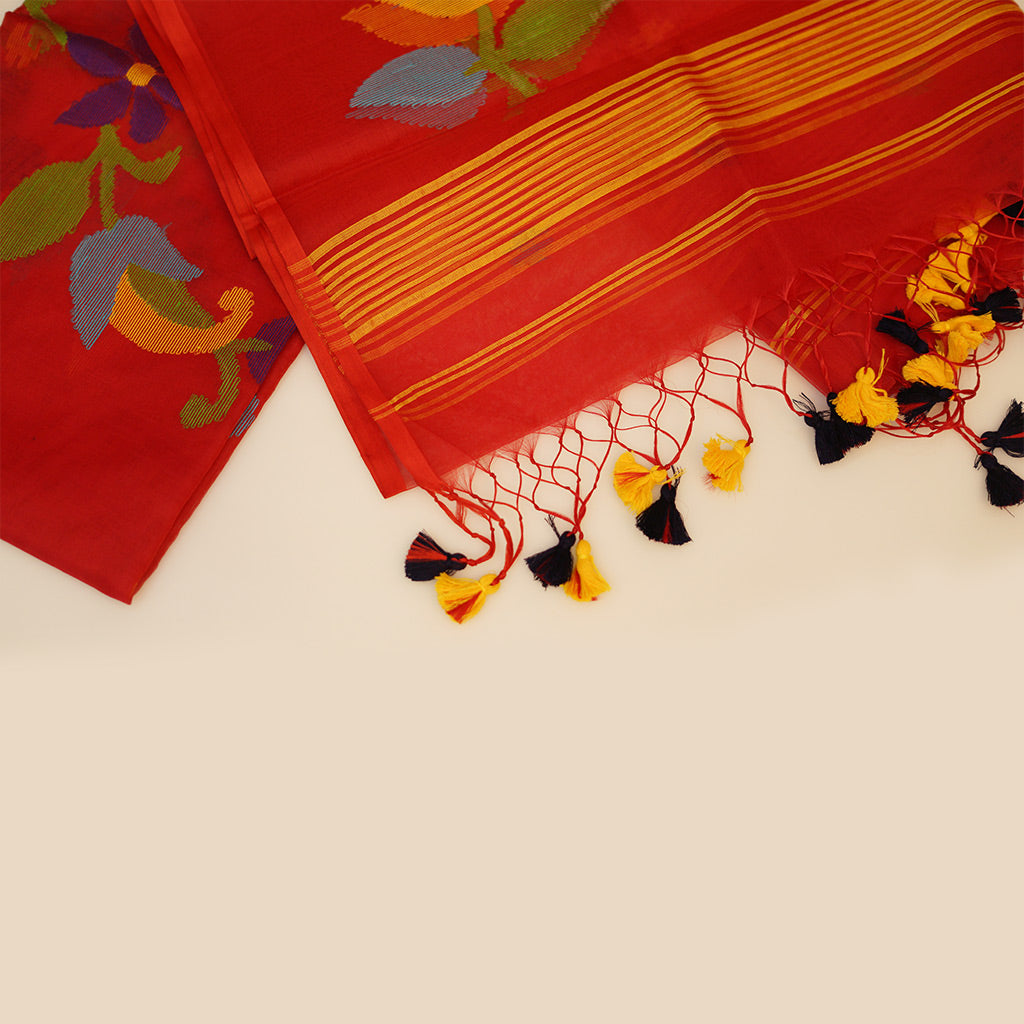 JAMDANI RED resham muslin jamdani suit with pichwai work