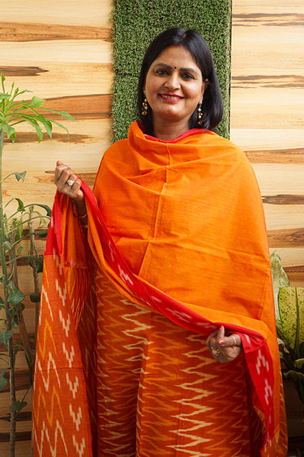 IKKAT Orange Cotton Ikkat Suit
