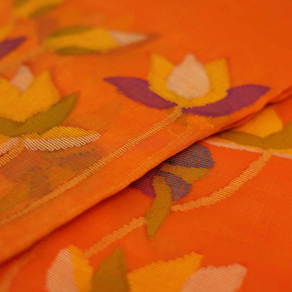 JAMDANI Light Orange suit with pink and green tassels
