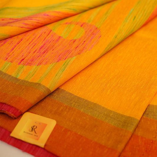 Orange Cotton Jute handloom Saree