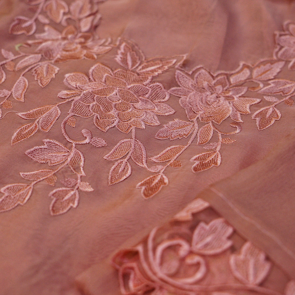 Organza Peach Colour Cutwork 3 pc Suit