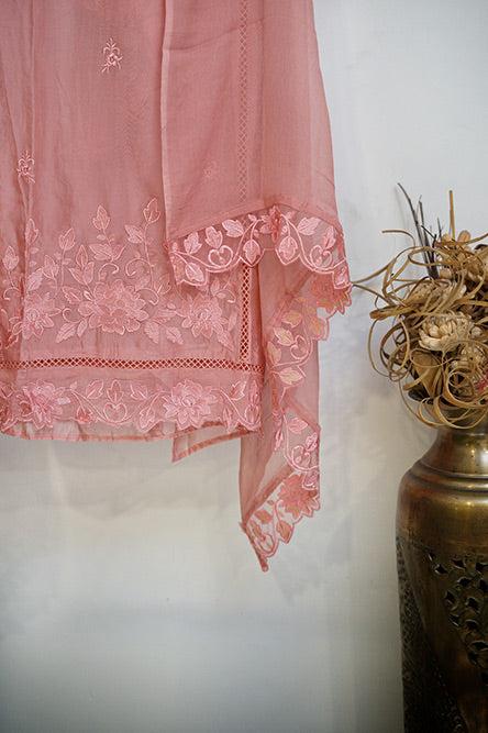 Organza Peach Colour Cutwork 3 pc Suit