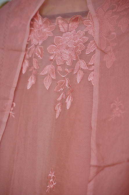 Organza Peach Colour Cutwork 3 pc Suit