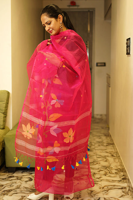 Pink resham muslin Jamdani Suit