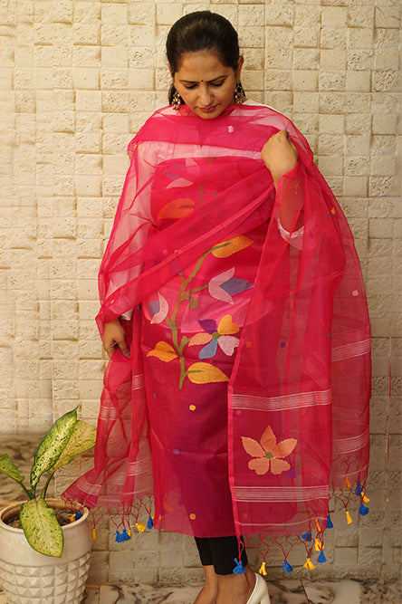 Pink resham muslin Jamdani Suit