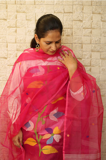 Pink resham muslin Jamdani Suit