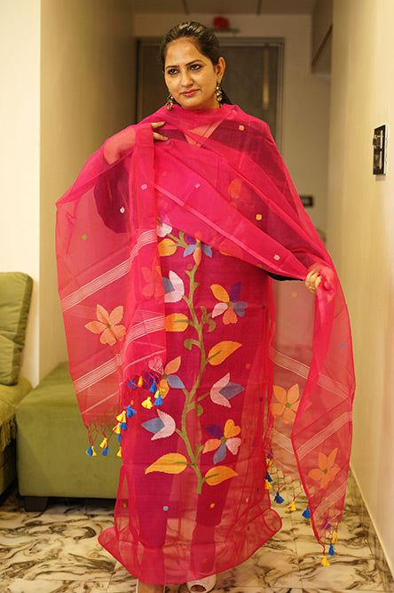 Pink resham muslin Jamdani Suit