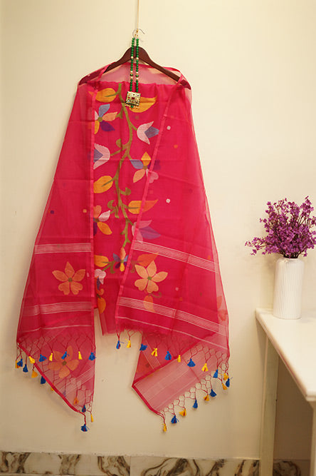 Pink resham muslin Jamdani Suit