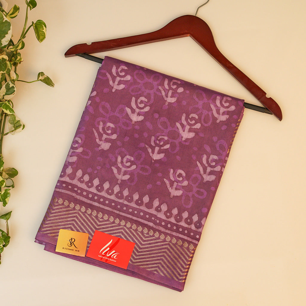 PurpleCotton Saree in Block Print