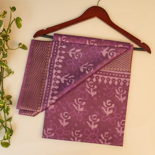 PurpleCotton Saree in Block Print