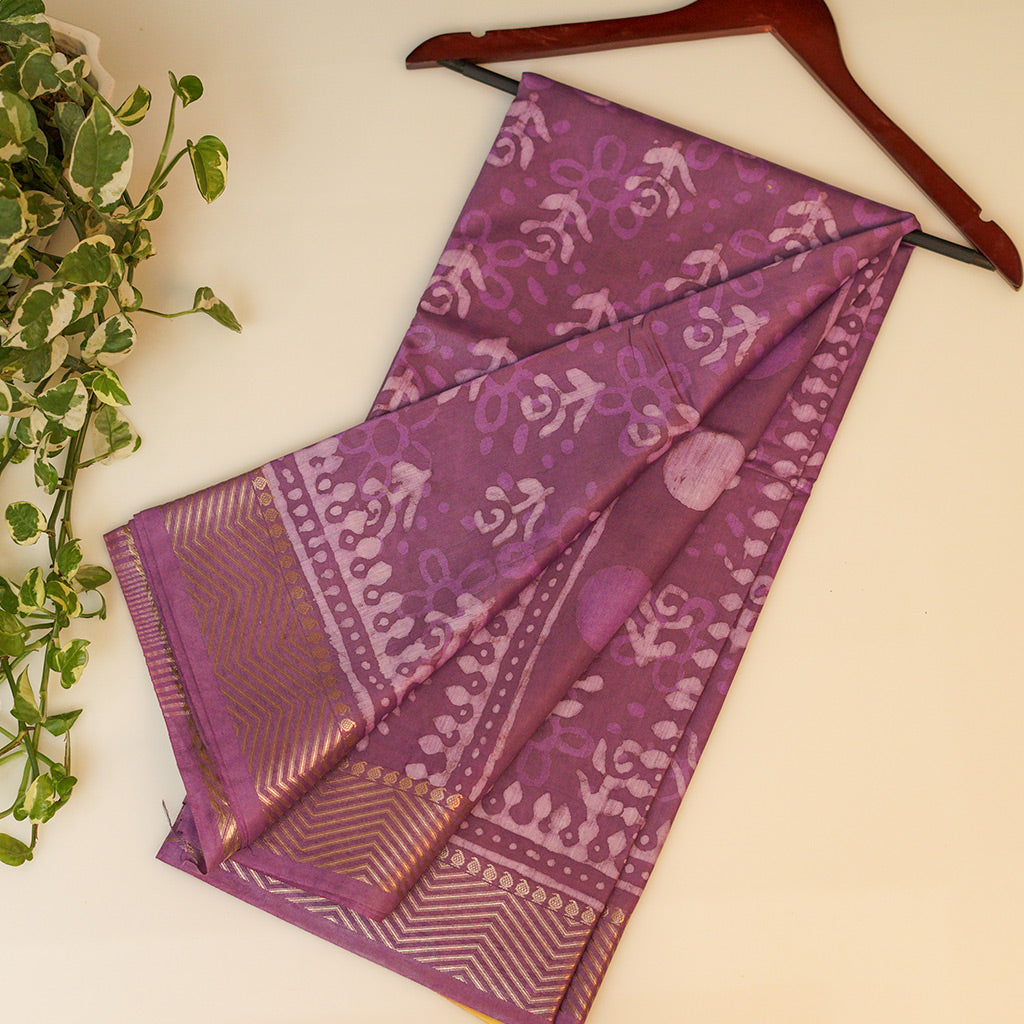 PurpleCotton Saree in Block Print