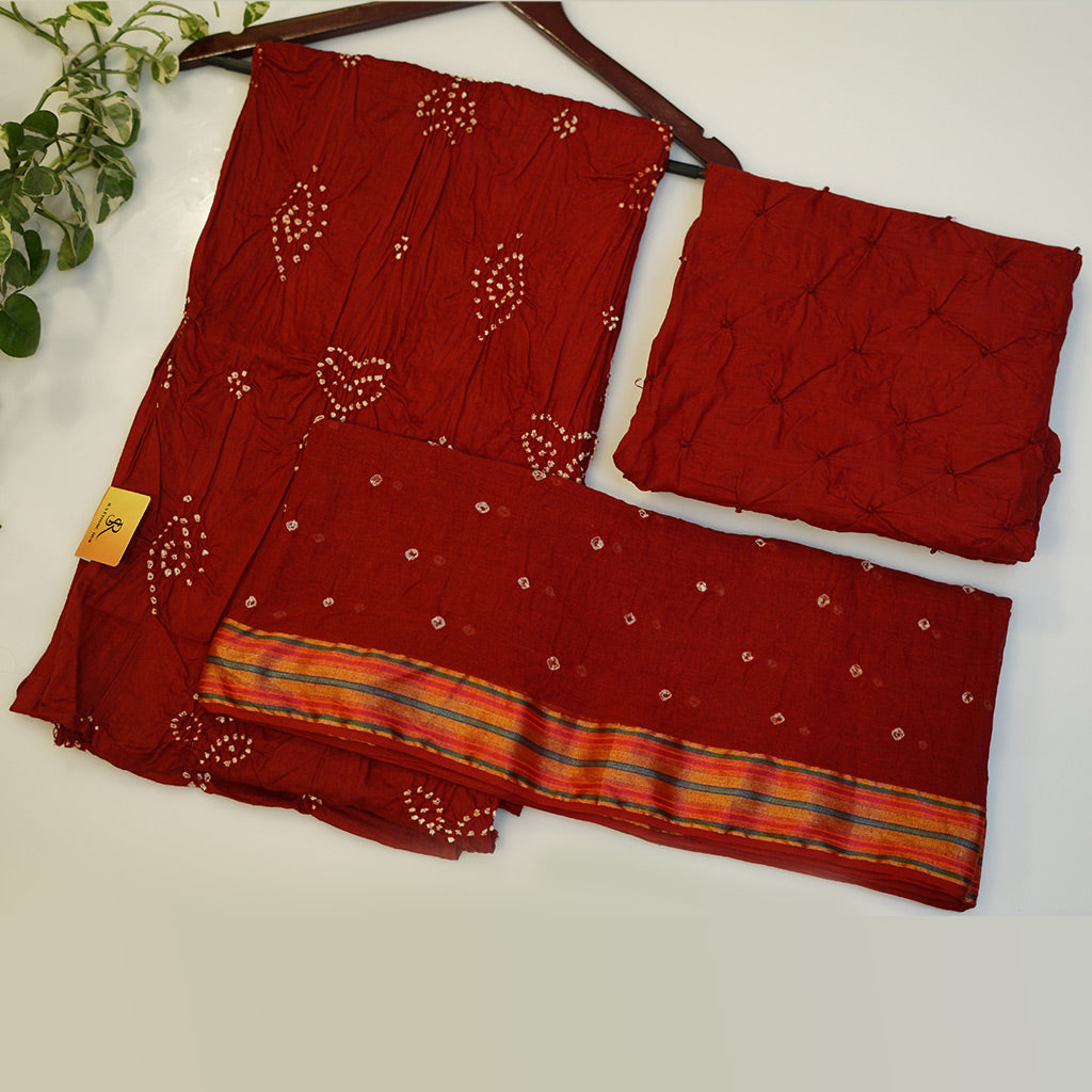 Red Cotton Bandhini Suit