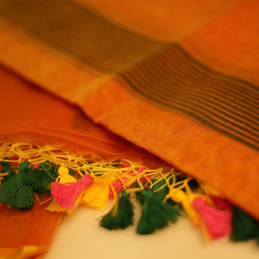 JAMDANI Orange resham muslin jamdani suit with pichwai work