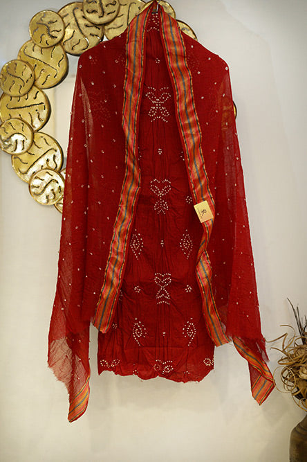 Red Cotton Bandhini Suit