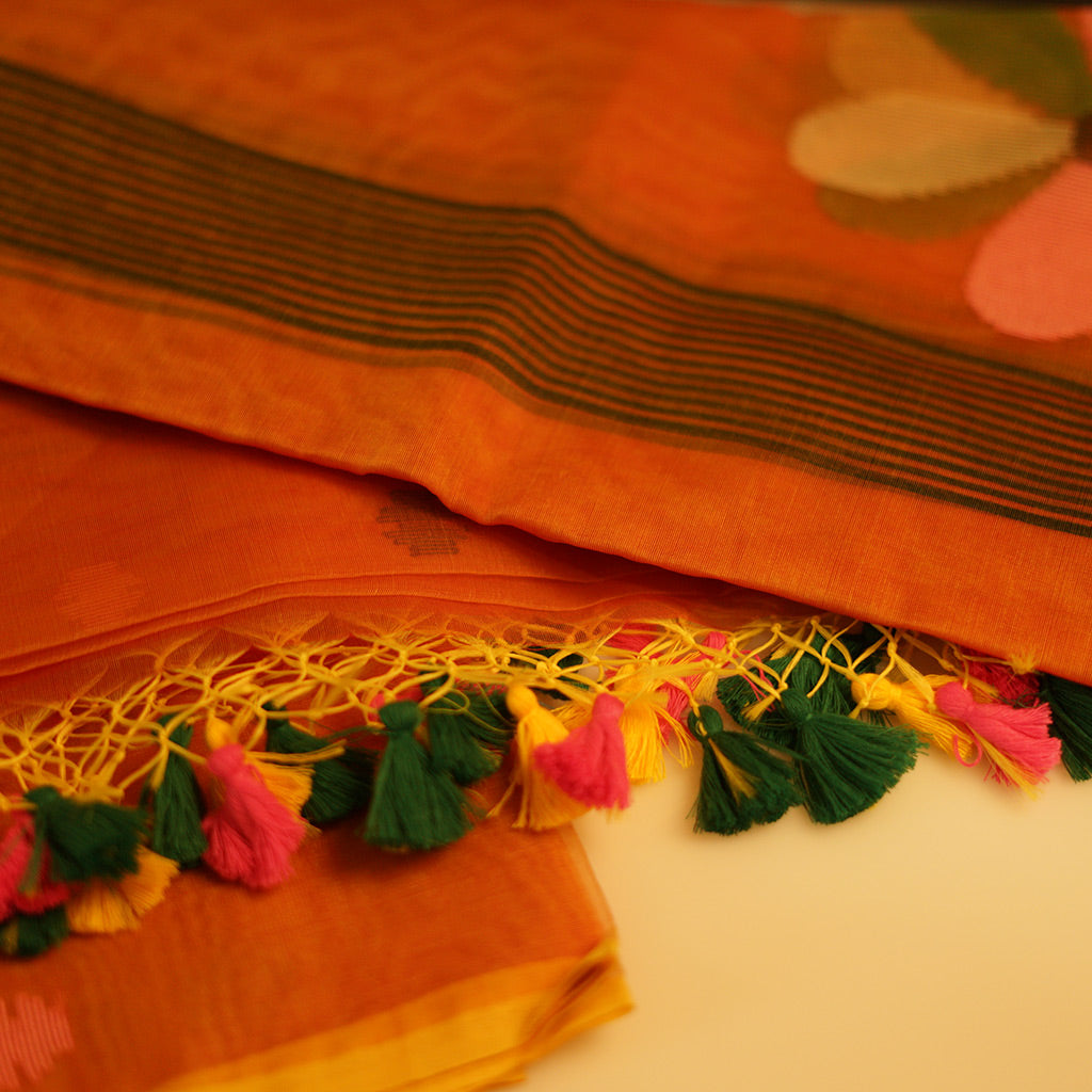 JAMDANI Orange resham muslin jamdani suit with pichwai work