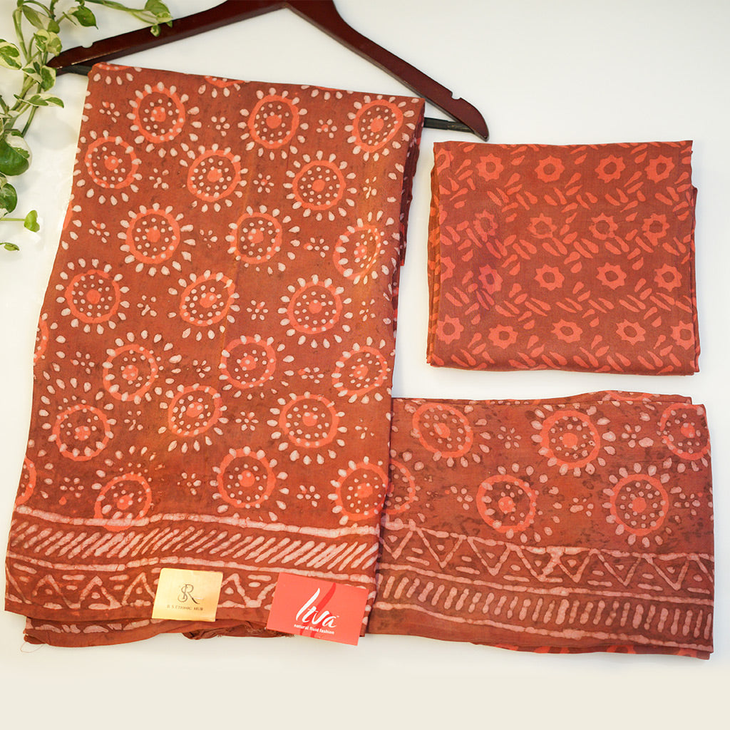 Rust Colour Cotton Modal Suit in Block Print