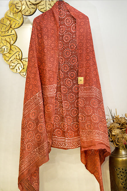 Rust Colour Cotton Modal Suit in Block Print