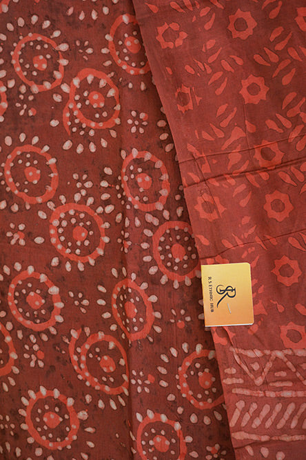 Rust Colour Cotton Modal Suit in Block Print