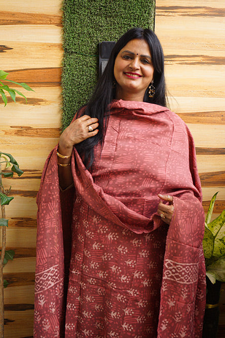 Rust Colour Cotton handloom Suit