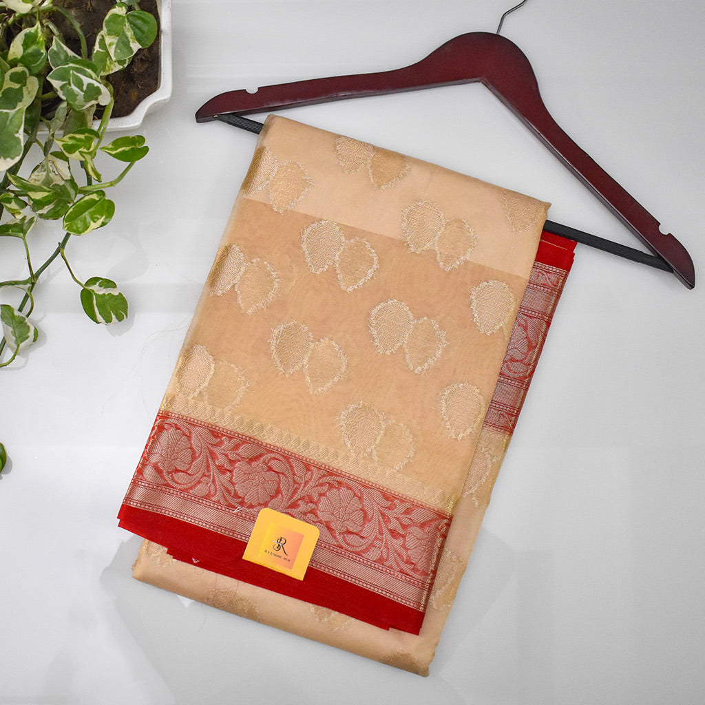 White And Red Kora Organza Saree