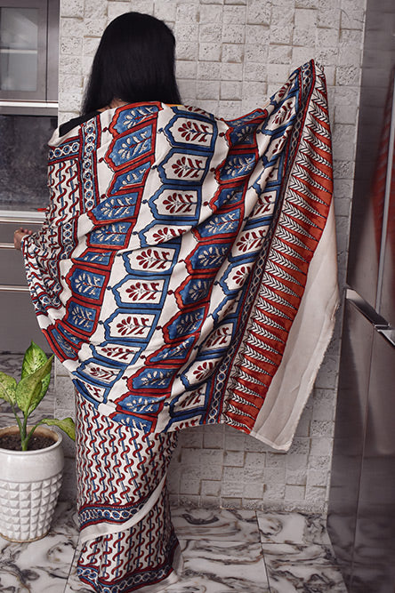 White Modal Silk Saree With Beautiful Print