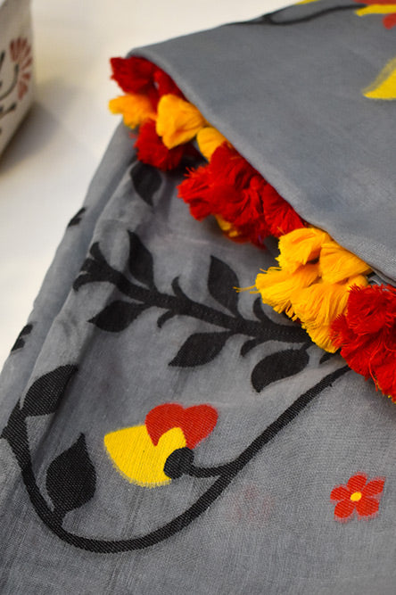 JAMDANI grey jamdani black embroidery suit