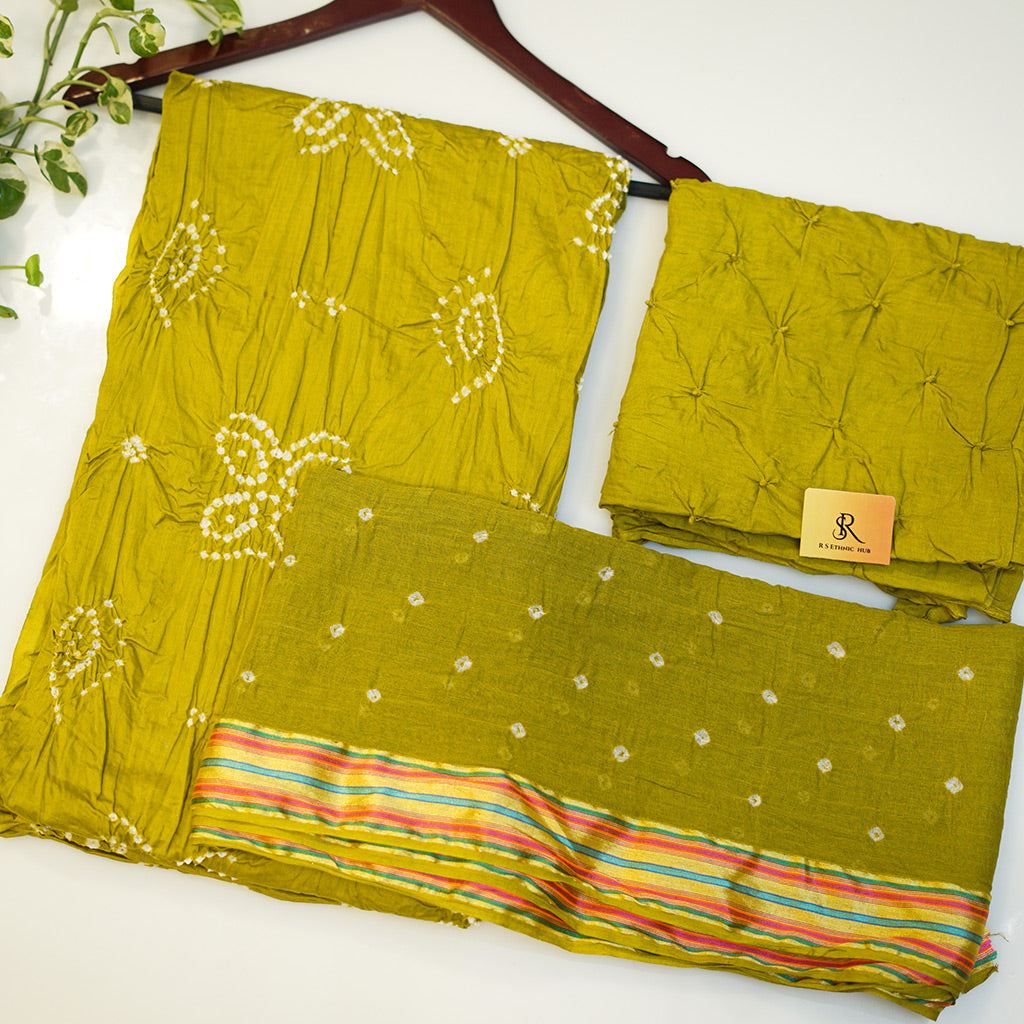 Green Cotton Bandhini Suit