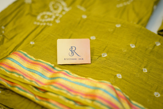 Green Cotton Bandhini Suit