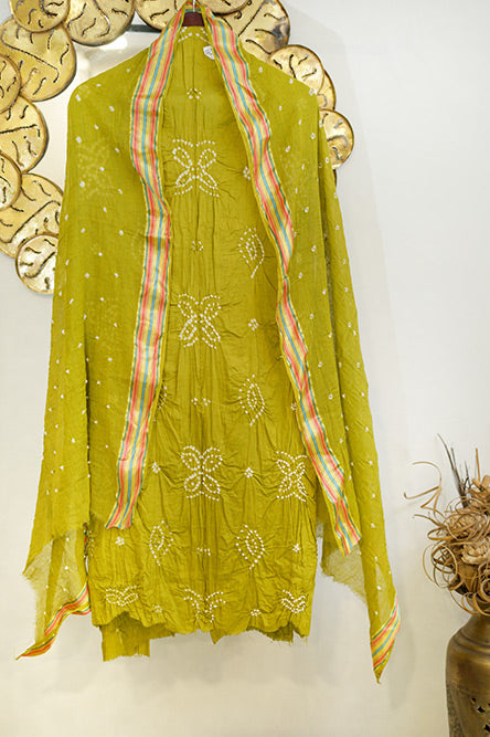 Green Cotton Bandhini Suit