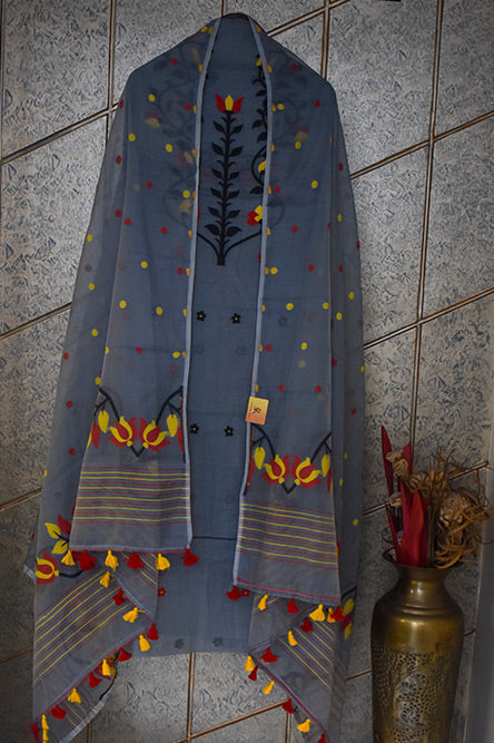 JAMDANI grey jamdani black embroidery suit