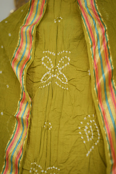 Green Cotton Bandhini Suit