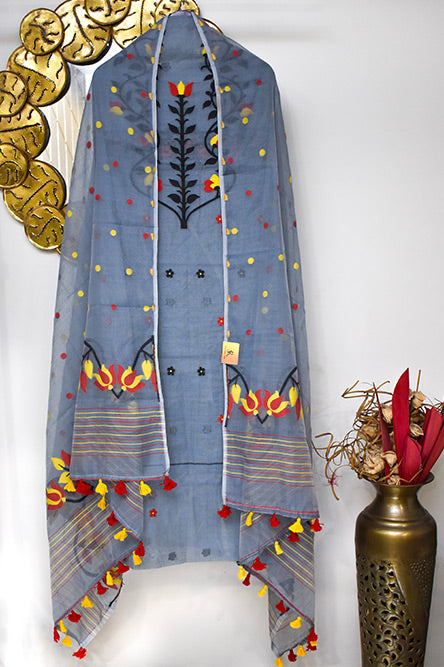 JAMDANI grey jamdani black embroidery suit