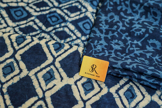 Indigo blue handblock print cotton suit