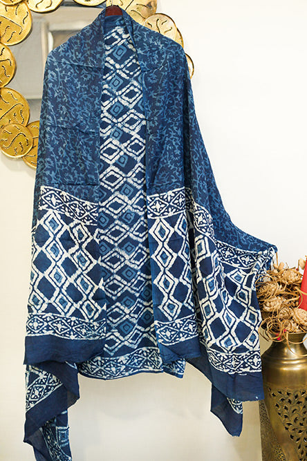 Indigo blue handblock print cotton suit