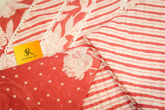 Pink and White Cotton Suit With Dotted Cotton Dupatta